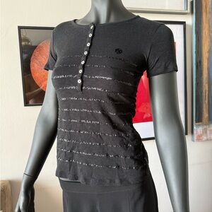 Armani Jeans Black Sequin Stripe Tee